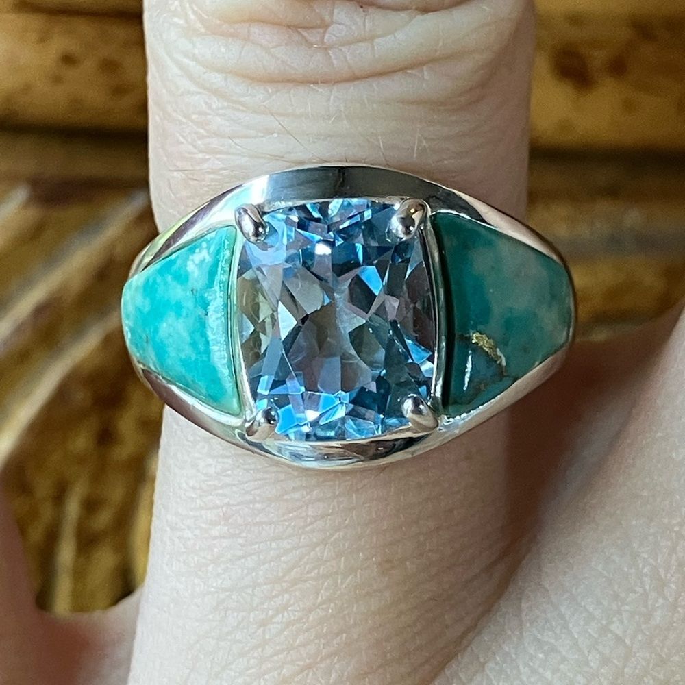 Sky Blue Topaz Mojave Turquoise Sterling Silver Ring Size 5.75